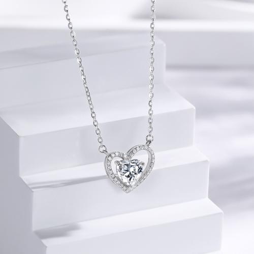 Cubic Zirconia Micro Pave Sterling Silver Necklace, 925 Sterling Silver, Heart, fashion jewelry & micro pave cubic zirconia & for woman Approx 45 cm 