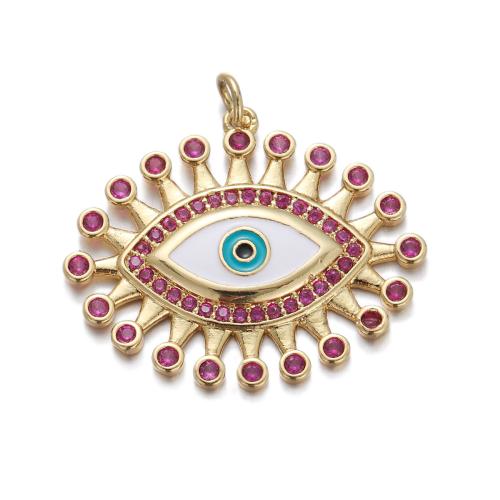 Fashion Evil Eye Pendant, Brass, gold color plated & DIY & micro pave cubic zirconia & enamel 