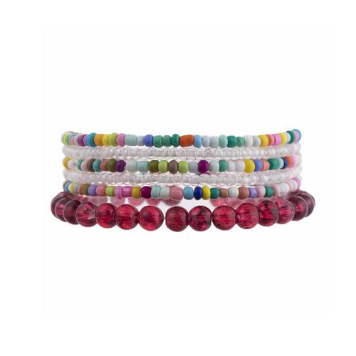 Bracelets de perle de bijou en verre, plastique, avec verre, 6 pièces & bijoux de mode & pour femme, plus de couleurs à choisir Environ 18 cm, Vendu par fixé