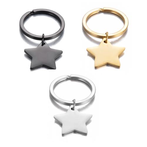 Stainless Steel Key Chain, 304 Stainless Steel, Star, Vacuum Ion Plating, Unisex 24mm 