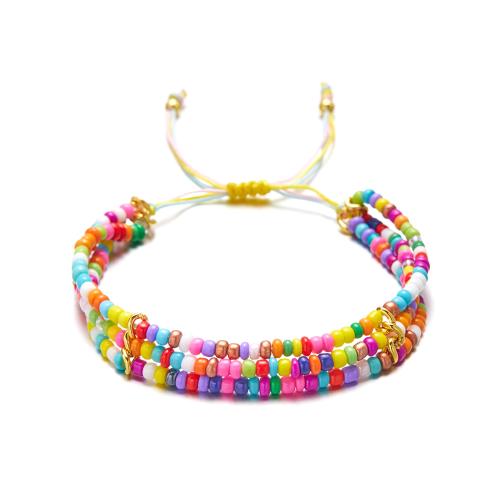 Glass Seed Beads Bracelets, Seedbead, with Knot Cord, Bohemian style & adjustable & for woman Approx 16-28 cm 