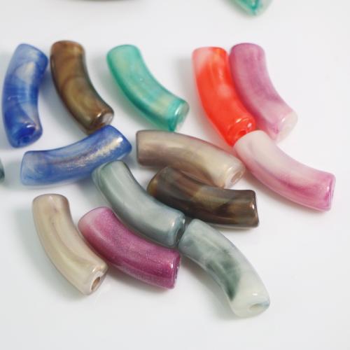 Acryl gebogene Rohr Perlen, DIY, gemischte Farben, 35x11.3mm, Bohrung:ca. 3.5mm, ca. 155PCs/Tasche, verkauft von Tasche