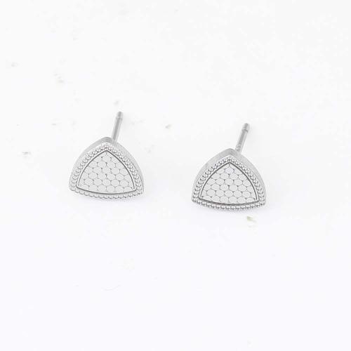 Brass Stud Earring, Triangle, silver color plated, for woman 