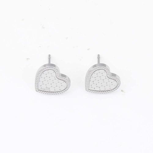 Brass Stud Earring, Heart, silver color plated, for woman 