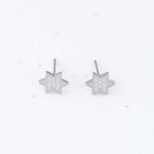 Brass Stud Earring, Hexagram, silver color plated, for woman 