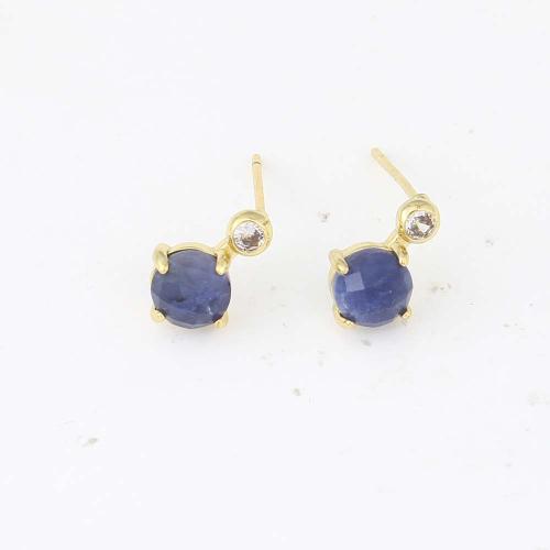Boucles d'oreilles en laiton zircon cubique pavent, Placage de couleur d'or, pavé de micro zircon & pour femme, bleu Vendu par paire