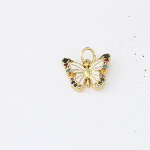 Cubic Zirconia Micro Pave Brass Pendant, Butterfly, gold color plated, DIY & micro pave cubic zirconia & enamel, multi-colored 