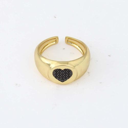 Cubic Zirconia Micro Pave Brass Finger Ring, Heart, gold color plated, micro pave cubic zirconia & for woman, black 