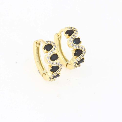 Cubic Zirconia Micro Pave Brass Earring, gold color plated, micro pave cubic zirconia & for woman, black 