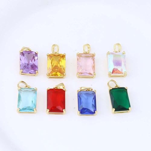 Cubic Zirconia Brass Pendants, with Cubic Zirconia, Rectangle, gold color plated, DIY [