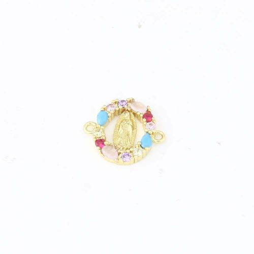 Cubic Zirconia Micro Pave Brass Connector, gold color plated, DIY & micro pave cubic zirconia & 1/1 loop, multi-colored 
