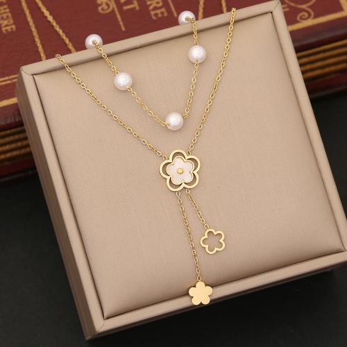 Stainless Steel Jewelry Necklace, 304 Stainless Steel, with Plastic Pearl, with 5cm extender chain, fashion jewelry & for woman, gold Approx 40 cm 