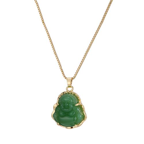 Brass Jewelry Necklace, with Synthetic Jade, with 5cm extender chain, fashion jewelry & for woman, gold cm 
