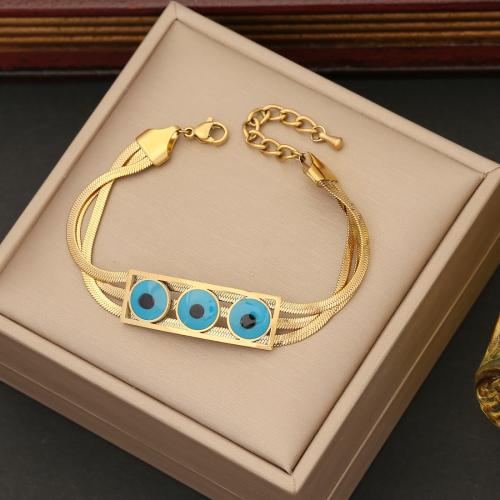 Evil Eye Jewelry Bracelet, 304 Stainless Steel, with 5cm extender chain, fashion jewelry & for woman & enamel, gold Approx 18 cm 