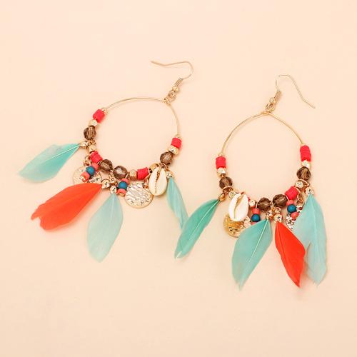 Fashion Feather Earring , Zinc Alloy, with Feather & Shell & Wood, fashion jewelry & for woman, 110mm 