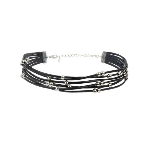 Ожерелье Мода Choker, Искусственная кожа, с 7cm наполнитель цепи, ювелирные изделия моды & многослойный & Женский, черный, длина:29.5 см, продается PC