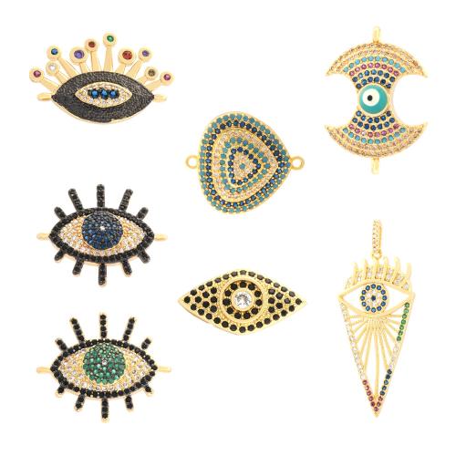 Evil Eye Jewelry Connector, Brass, plated, DIY & micro pave cubic zirconia & enamel, golden 