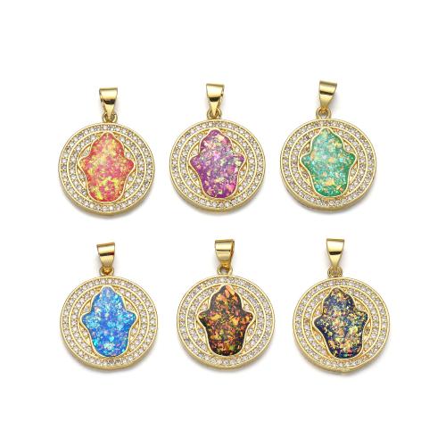 Cubic Zirconia Micro Pave Brass Pendant, with Opal, plated, DIY & micro pave cubic zirconia 