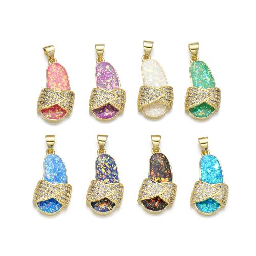 Cubic Zirconia Micro Pave Brass Pendant, with Opal, Slipper, plated, DIY & micro pave cubic zirconia 
