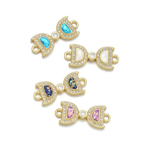 Cubic Zirconia Micro Pave Brass Connector, with Opal, Bowknot, plated, DIY & micro pave cubic zirconia 
