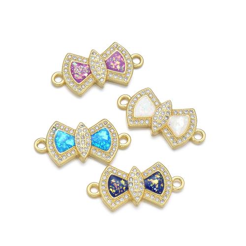 Cubic Zirconia Micro Pave Brass Connector, with Opal, Bowknot, plated, DIY & micro pave cubic zirconia 