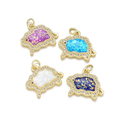 Cubic Zirconia Micro Pave Brass Pendant, with Opal, Sheep, plated, DIY & micro pave cubic zirconia 