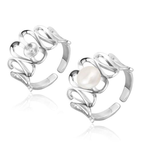 perla anillo de dedo de plata, plata de ley 925, con Perlas cultivadas de agua dulce, diferentes estilos para la opción, color de platina, Vendido por UD
