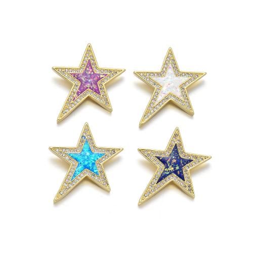 Cubic Zirconia Micro Pave Brass Pendant, with Opal, Star, plated, DIY & micro pave cubic zirconia 