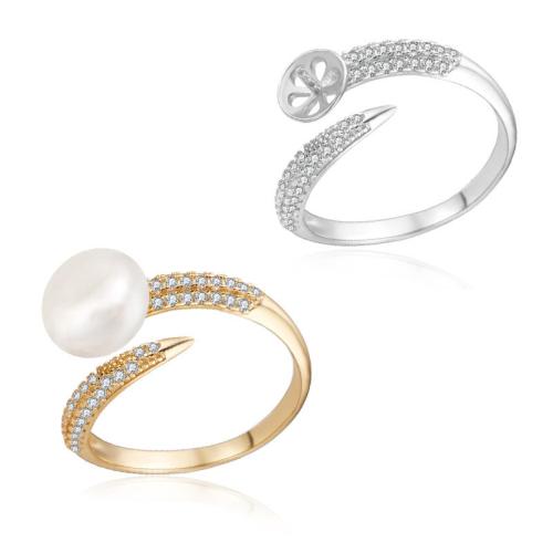 Cubic Zirconia Micro Pave Sterling Silver Finger Ring, 925 Sterling Silver, with Freshwater Pearl & micro pave cubic zirconia 