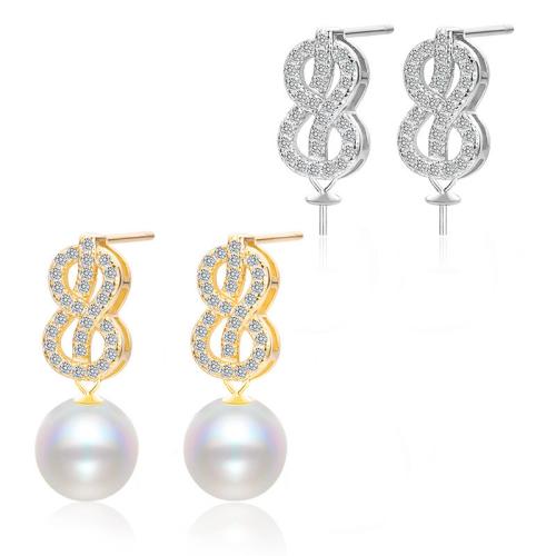 Cubic Zirconia Micro Pave Sterling Silver Earring, 925 Sterling Silver, with Shell Pearl & micro pave cubic zirconia [