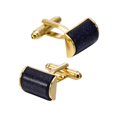 Brass Cufflinks, with Blue Sandstone, polished, Unisex 