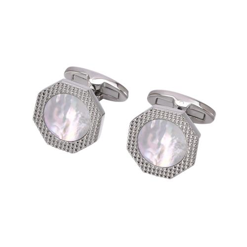 Brass Cufflinks, with Pearl Shell, polished, Unisex 17mm 