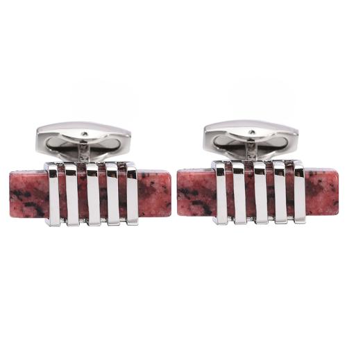 Brass Cufflinks, with Rhodonite, polished, for man, original color 