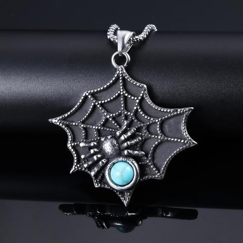 Stainless Steel Pendants, 304 Stainless Steel, with turquoise, Spider Web, polished, vintage & DIY & blacken, original color 