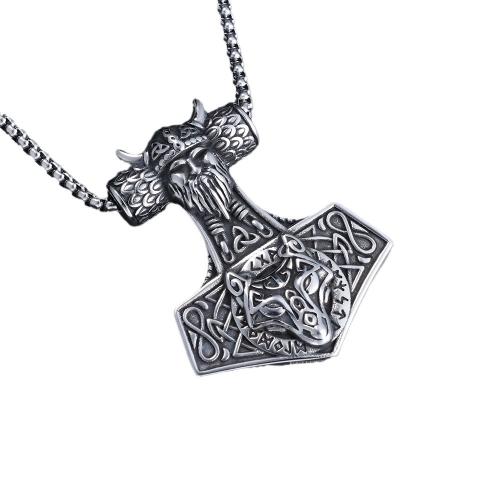 304 Stainless Steel Necklace, Hammer of Thor, polished, vintage & Unisex & blacken, original color Approx 23.6 Inch 