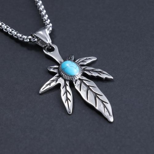 304 Stainless Steel Necklace, with turquoise, Maple Leaf, polished, vintage & Unisex, original color Approx 23.6 Inch 