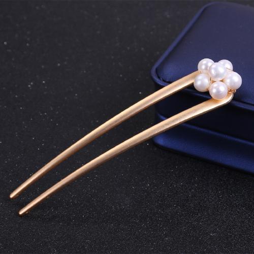 Hair Stick, ABS Plastic Pearl, with Brass, vintage & for woman, golden, Pearls 7. -8.0mm 