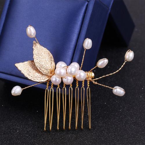 Decorative Hair Combs, ABS Plastic Pearl, with Brass, for woman, golden, Pearls 4.0mm-8.0mm 