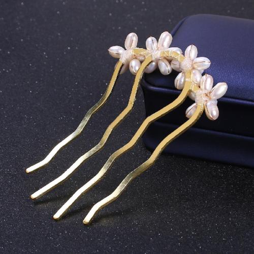 Palillos para el Cabello, Perlas de plástico ABS, con metal, para mujer, dorado, Pearls 5.0mm-8.0mm, Vendido por UD