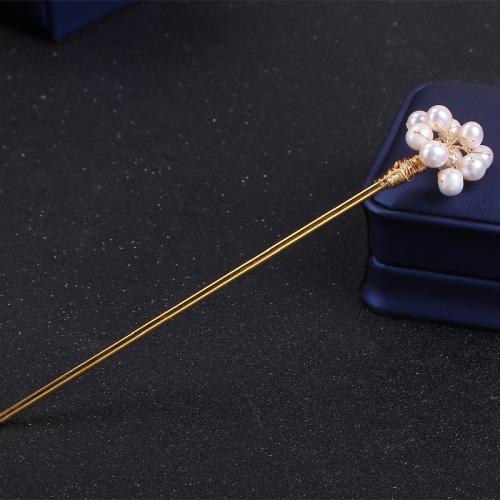 Hair Stick, ABS Plastic Pearl, with Brass, for woman, golden, Pearls 6.0mm-7.0mm 