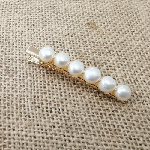 Alligator Hair Clip, ABS Plastic Pearl, with Brass, for woman, golden, Pearl 8-9mm 