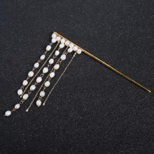 Hair Stick, ABS Plastic Pearl & for woman, golden 