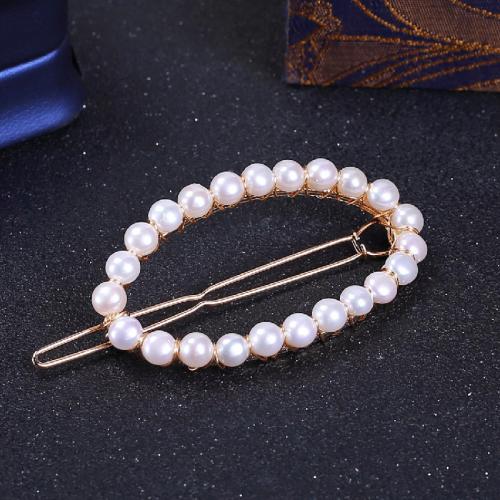 Hair Clip, ABS Plastic Pearl, with Brass, for woman, white, Pearl5-6mm 