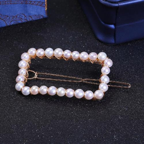 Hair Clip, ABS Plastic Pearl, with Brass, for woman, white, Pearl 5-6mm 