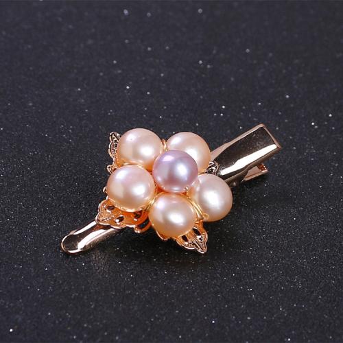 Alligator Hair Clip, ABS Plastic Pearl, with Brass, for woman, purple pink, Pearl 7-8mm 