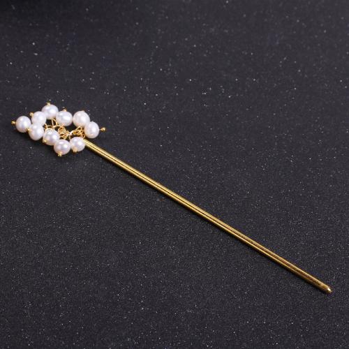 Hair Stick, ABS Plastic Pearl, with Brass, for woman, golden, Pearl  6-8mm 
