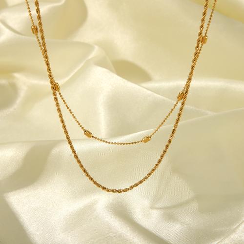 collier de chaîne en inox , Acier inoxydable 304, avec 5cm chaînes de rallonge, Placage ionique sous vide, Double couche & bijoux de mode & pour femme, doré .5 cm, 43.5 cm, Vendu par PC