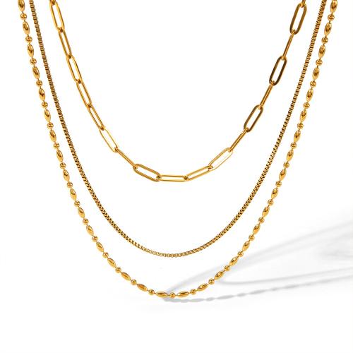 Mode-Multi-Layer-Halskette, 304 Edelstahl, mit Verlängerungskettchen von 5cm, Vakuum-Ionen-Beschichtung, drei Schichten & Modeschmuck & für Frau, goldfarben, Länge:39 cm, 45 cm, 50 cm, verkauft von PC