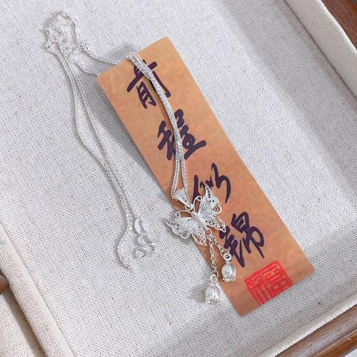 Collar de la joyería de plata esterlina, Plata de ley 925, Mariposa, para mujer, longitud:aproximado 45 cm, Vendido por UD
