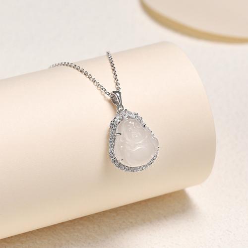 Cubic Zirconia Micro Pave Sterling Silver Pendant, 925 Sterling Silver, with White Chalcedony, DIY & micro pave cubic zirconia 